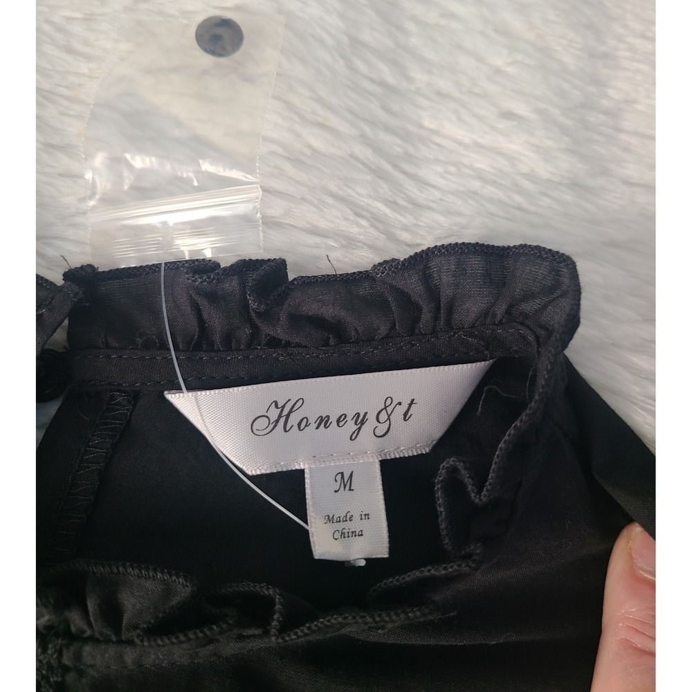 Honey & t Black Eyelet Lace Ruffle Sleeveless Cotton Top Blouse M J2B1460B471 - Picture 6 of 8